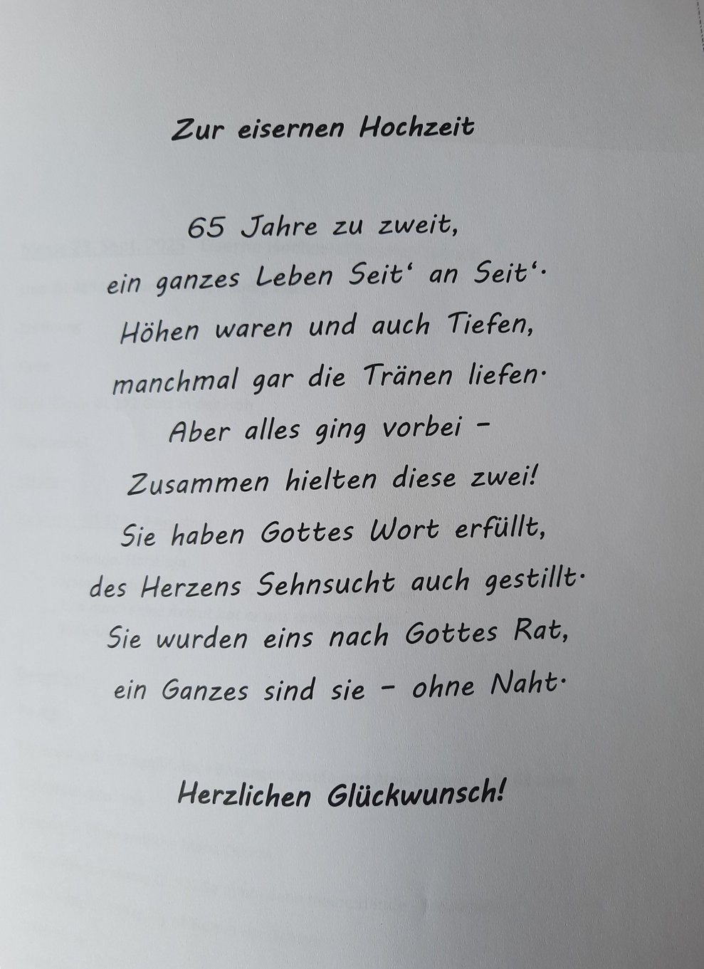 Gratulation zur eisernen Hochzeit (65 Jahre!)