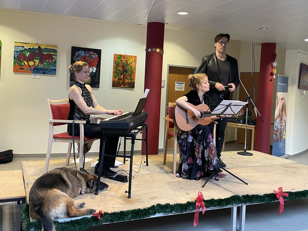 Die Künstler singen Weihnachtslieder. 