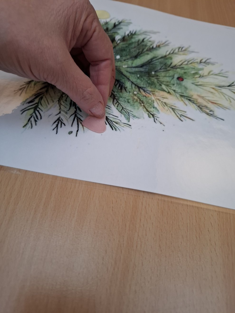 Die ausgestochenen Lebensmittel werden sorgfältig auf den Baum gelegt.