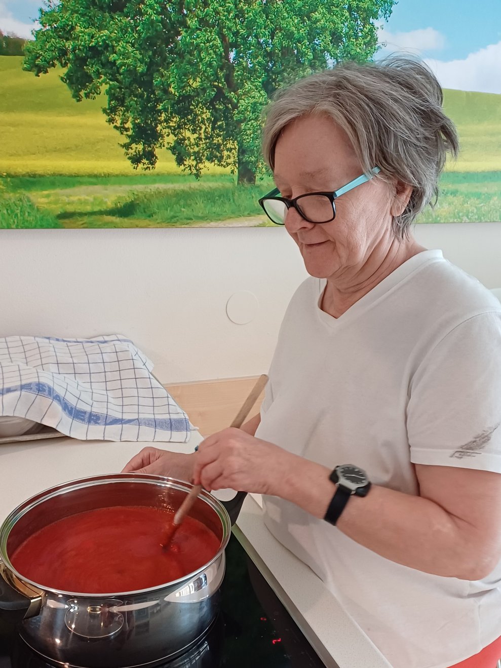 Bewohnerin beim Marmelade kochen