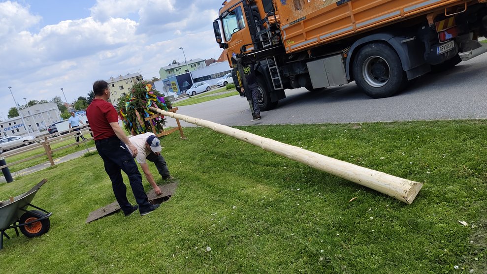 Männer mit Maibaum