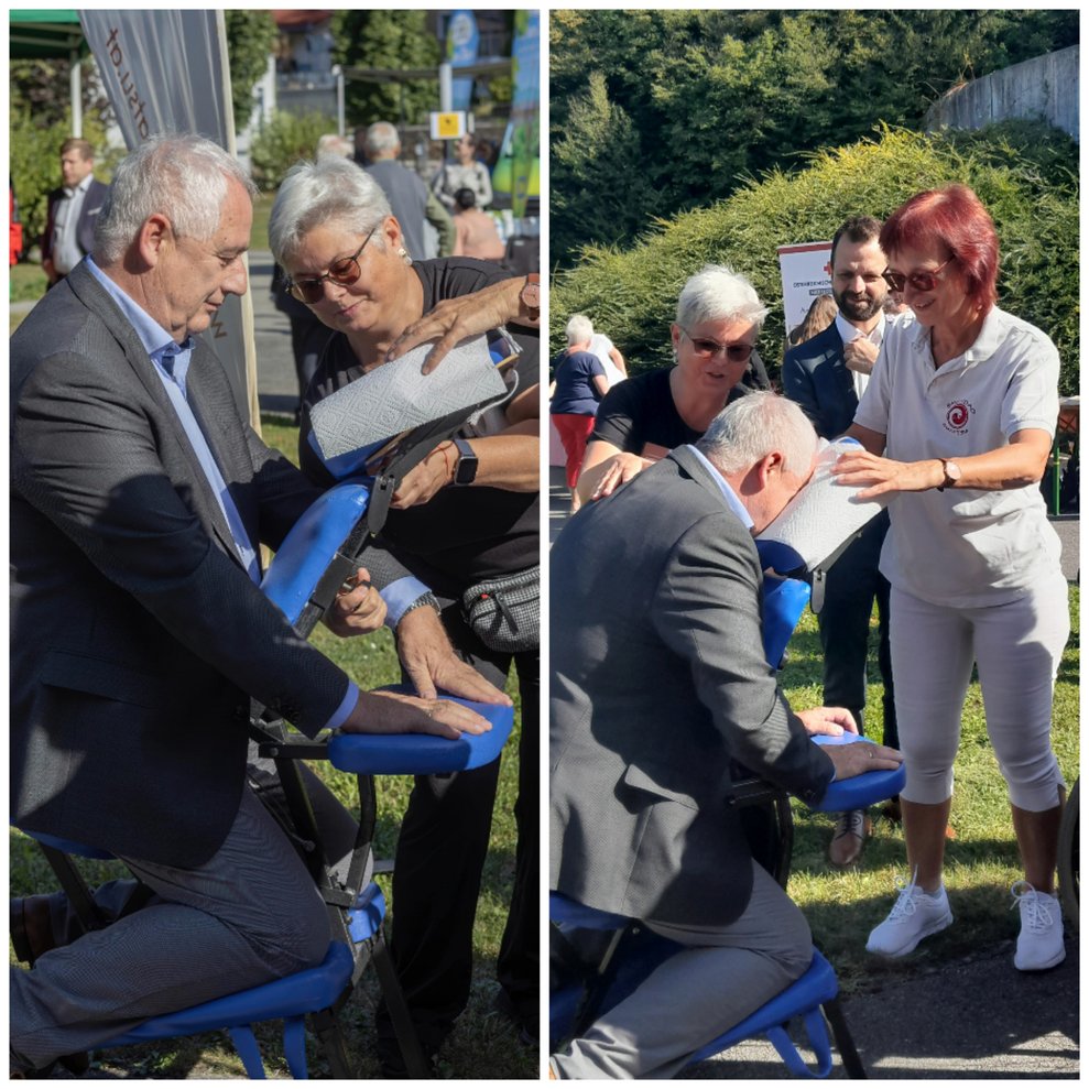 Unser Bürgermeister Mag. Johann Lindner unter der fachkundigen Anleitung von Dr. Andrea Baumgartner und DGKP Christine Lechner.